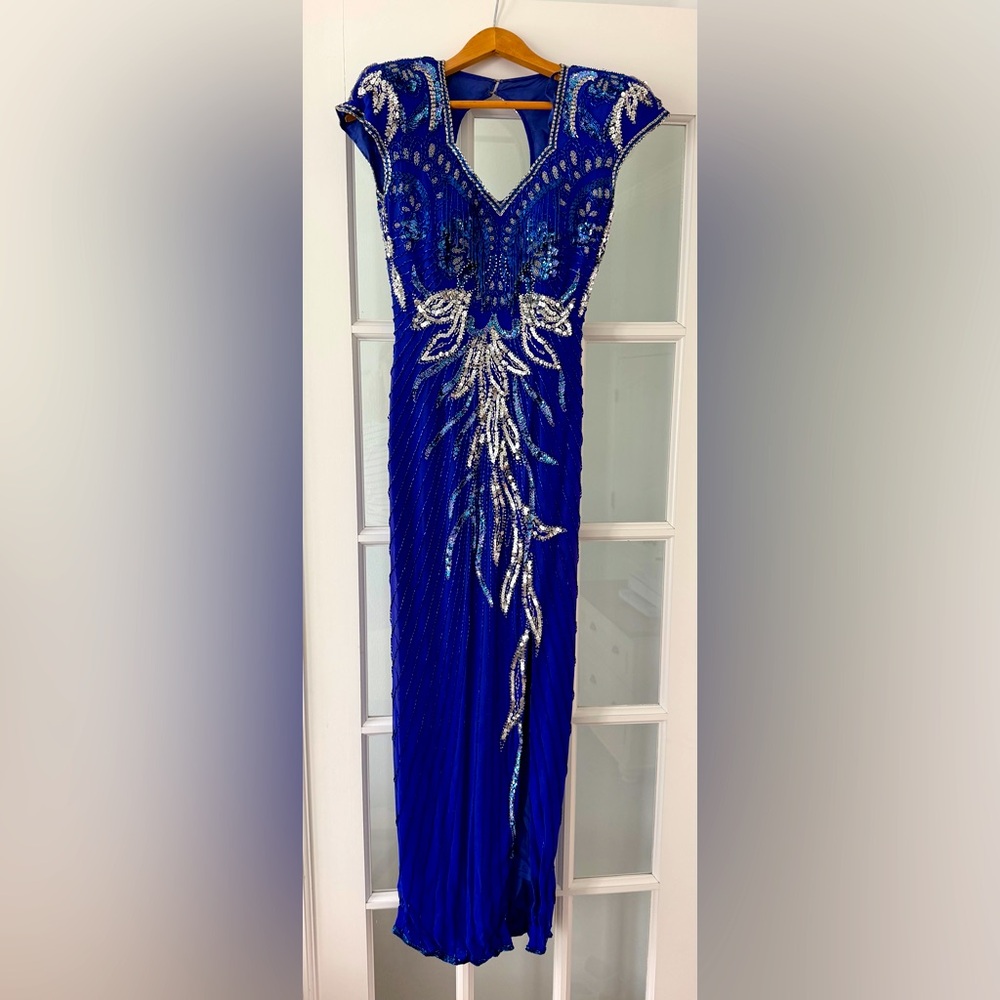 1993 Vintage Alyce Designs Blue Beaded Prom Gown in pristine condition. Size 6.